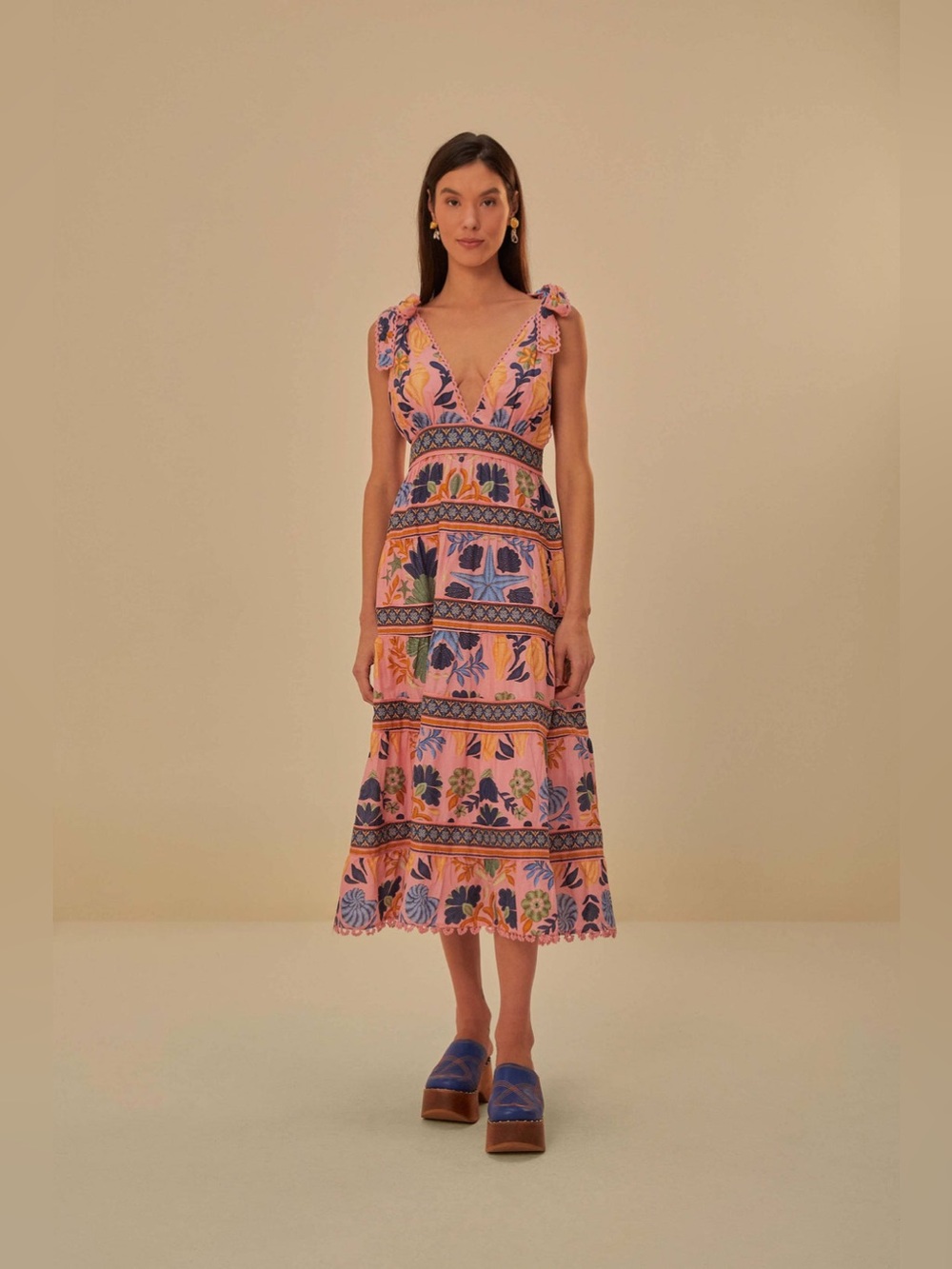 Pink Seashell Tapestry Midi Dress